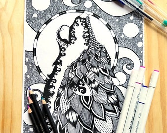 Howling Wolf Coloring Page for Adults