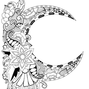 Crescent Moon With Flowers Coloring Page, Half Moon Coloring Page ...