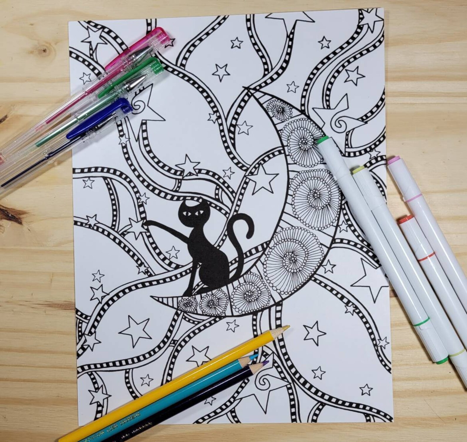 Cat on Moon Cosmic Cat Printable Coloring Page Cat Coloring | Etsy