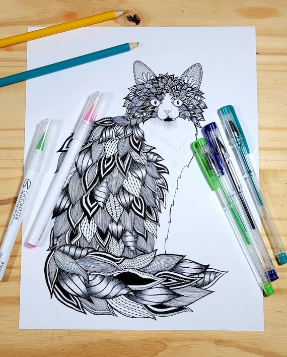 Tuxedo Cat Coloring Page for Adults Instant Download Etsy Ireland