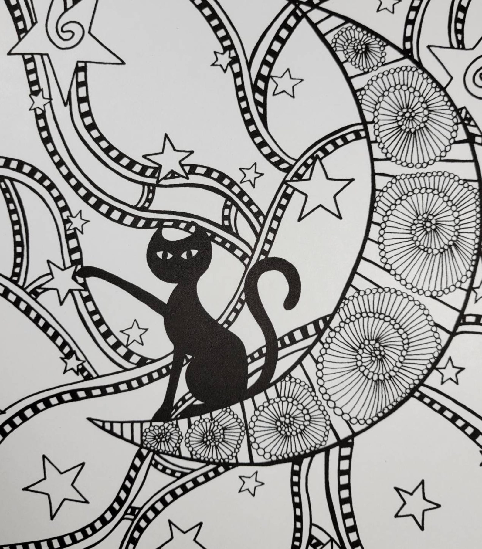 Cat on Moon Cosmic Cat Printable Coloring Page Cat Coloring | Etsy