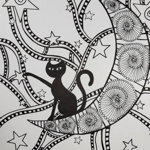 Cat on Moon Cosmic Cat Printable Coloring Page Cat Coloring | Etsy