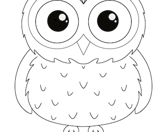 Cute Owl Coloring page for kids, digital download full page owl coloring page, PDF, PNG, JPG