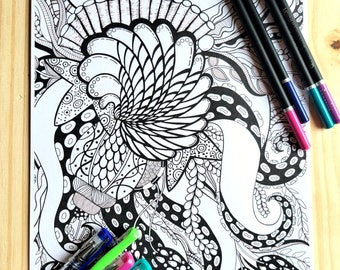 Octopus Tentacles Coloring Page for Adults, Digital Download