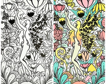 Fairy and Flowers, Printable Coloring Page, Fairy Coloring Page, Digital Download, Adult Coloring Page, Zentange Coloring