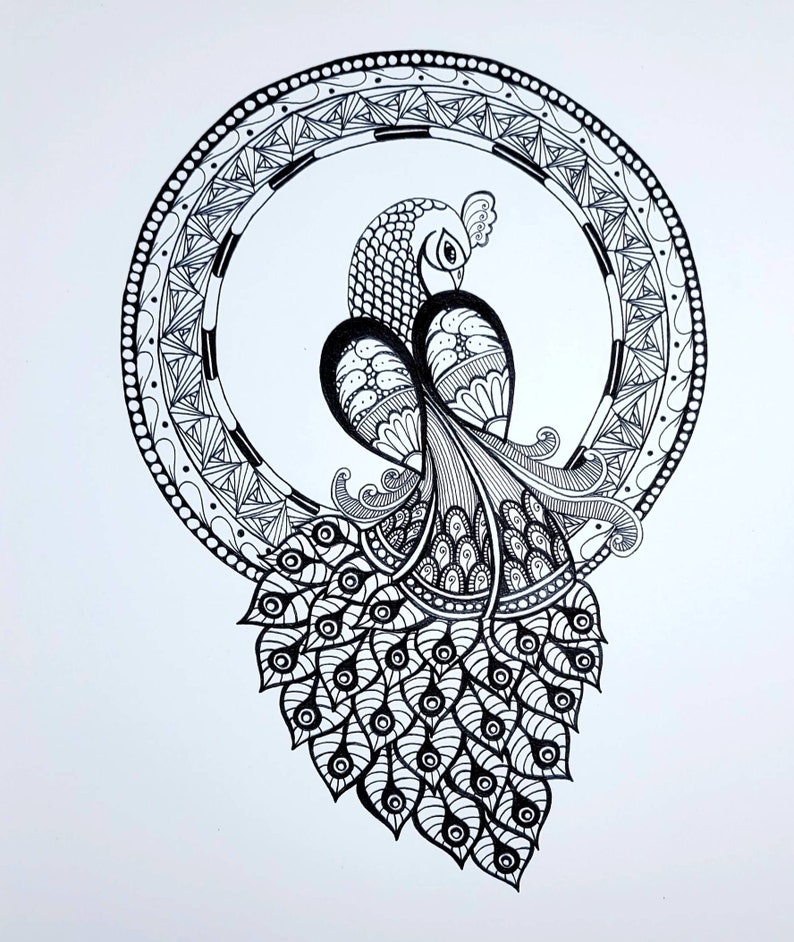 Peacock Mandala Coloring Page for Adults - Etsy