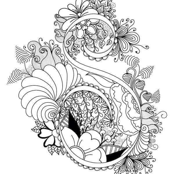 INSTANT DOWNLOAD Coloring Page, Organic Zentangle Inspired, Doodle Art, Download