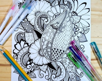Flower Coloring Page, Adult Coloring Page