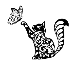 Chat avec papillon SVG, clipart chat, chat SVG, téléchargement numérique