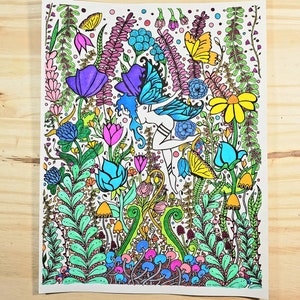 Fairy and Flowers, Printable Coloring Page, Fairy Coloring Page, Digital Download, Adult Coloring Page, Zentange Coloring image 5