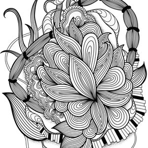 INSTANT DOWNLOAD Coloring Page - Music Art Print Zentangle