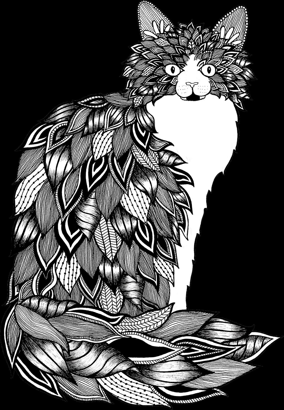 Tuxedo Cat Coloring Page for Adults | Etsy