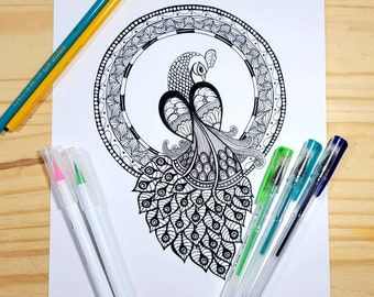 Peacock Mandala Coloring Page for Adults