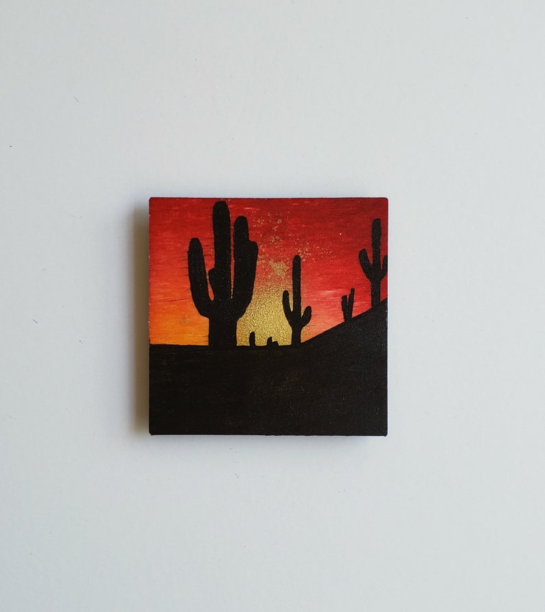 Cactus Magnet Mini Cactus Painting Cactus Birthday Gift Arizona Desert inspired alcohol ink painting of Cactus Silhouette