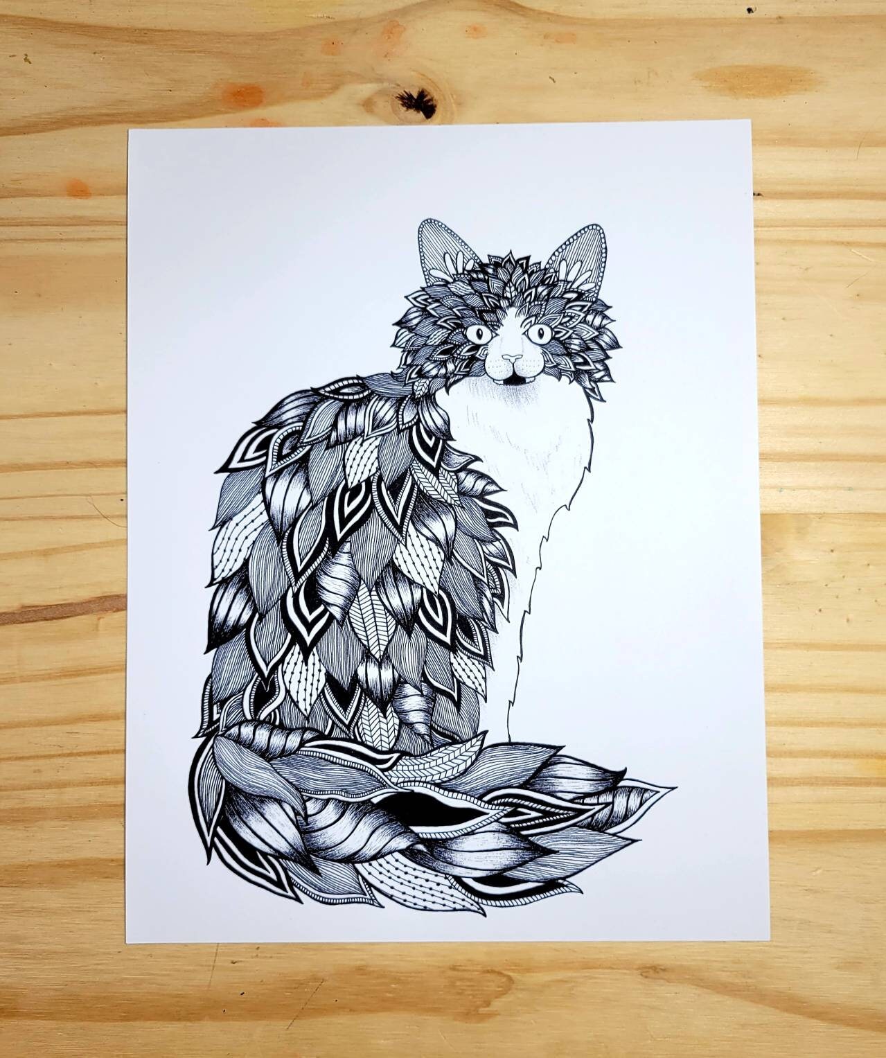 Tuxedo Cat Coloring Page for Adults | Etsy