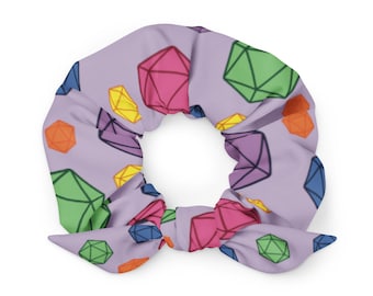 Coletero con diseño de dados D20 arcoíris / Accesorio para el cabello para juegos de rol / Regalo para juegos de dados