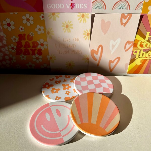 Retro Glass Coasters Etsy