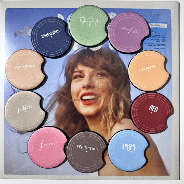 Tay Swift Eras Album Vinyl Car Coaster | Set of 2 | Car Accessories