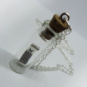 My Last Fuck Given Bottle Pendant & Chain, Sterling Silver Last F**K Message in a Bottle Couldn't Give AF Cute Little Glass Jar Vessel Tube image 2