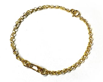 24ct Gold Plated Sterling Silver Single Safety Pin Bracelet, Rolo Chain Solidarity Anklet Rocker Gothic Alternative Punk Emo Cool Love Unity