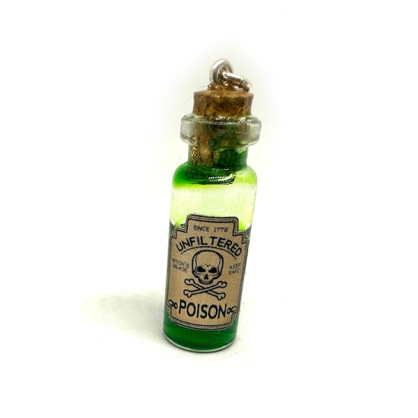 Bouteille en verre Poison Pendentif, Vert Liquide Gothique Mort Aimé Alternative Rocker Biker Mignon Petit Flacon Pot Récipient Tube Sacrifice Blague