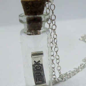 My Last Fuck Given Bottle Pendant & Chain, Sterling Silver Last F**K Message in a Bottle Couldn't Give AF Cute Little Glass Jar Vessel Tube image 3