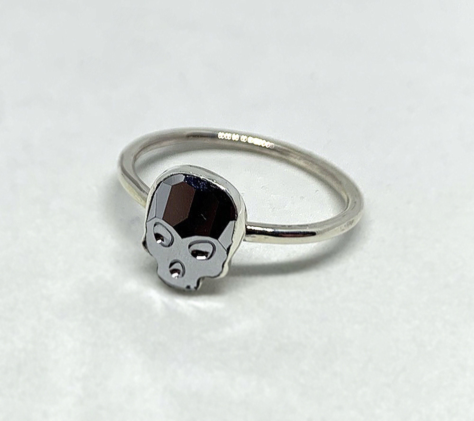 Cute Grey Swarovski Crystal Skull Ring Sterling Silver Hand 