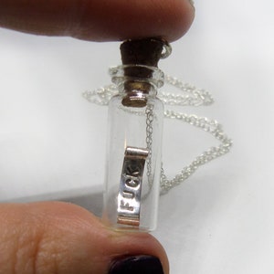 My Last Fuck Given Bottle Pendant & Chain, Sterling Silver Last F**K Message in a Bottle Couldn't Give AF Cute Little Glass Jar Vessel Tube image 10