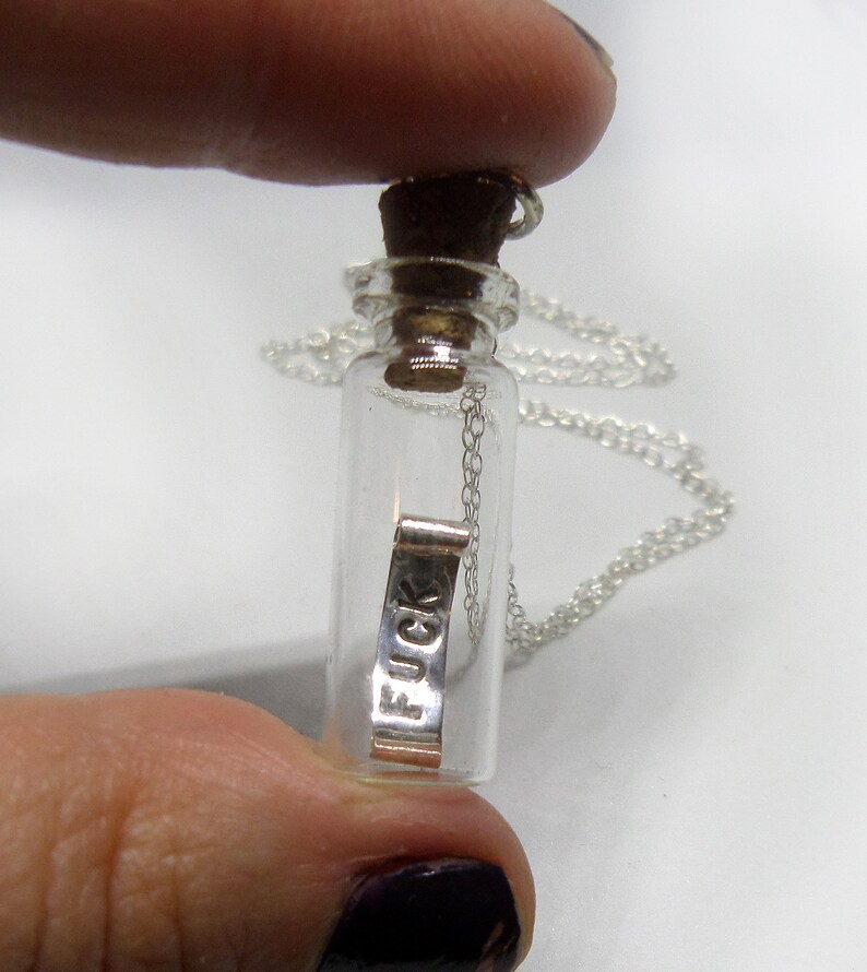 My Last Fuck Given Bottle Pendant & Chain, Sterling Silver Last F**K Message in a Bottle Couldn't Give AF Cute Little Glass Jar Vessel Tube image 10