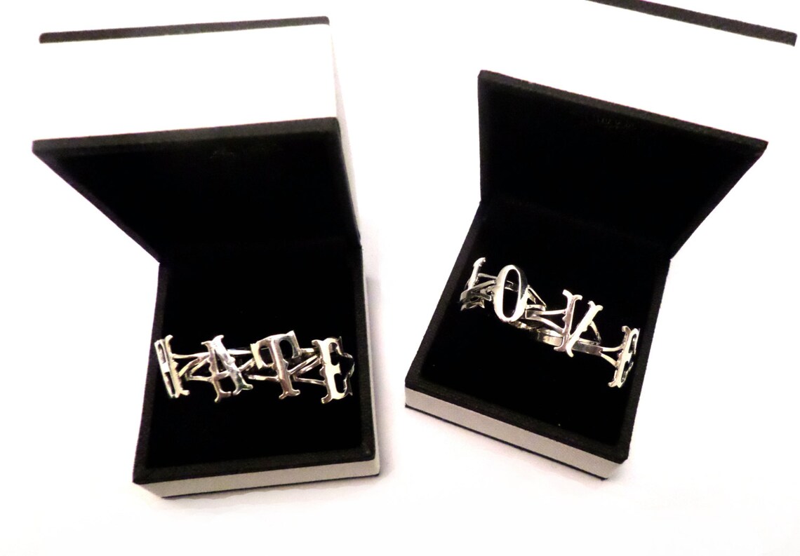 Sterling Silver LOVE HATE Rings sets of 4 or 8 | Etsy