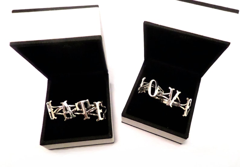 Sterling Silver LOVE HATE Rings Sets of 4 or 8 Etsy UK