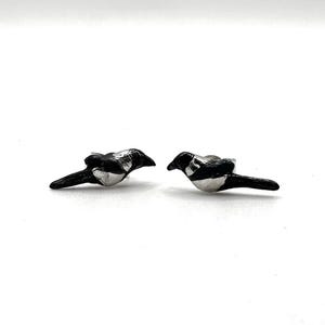 Sterling Silver Magpie Pair Stud Earrings Double Bird Two For Joy One Sorrow Superstition Old Wives Tale Rhyme Omen Bad Good Luck Handmade