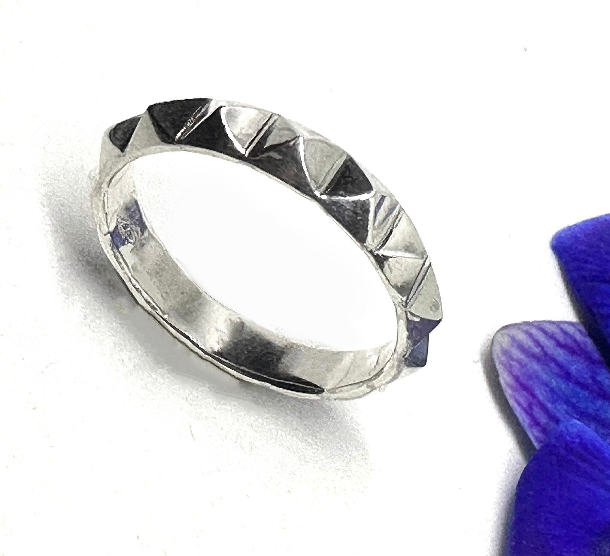 Handmade Sterling Silver Stud Punk Ring. Pyramid Studded Emo
