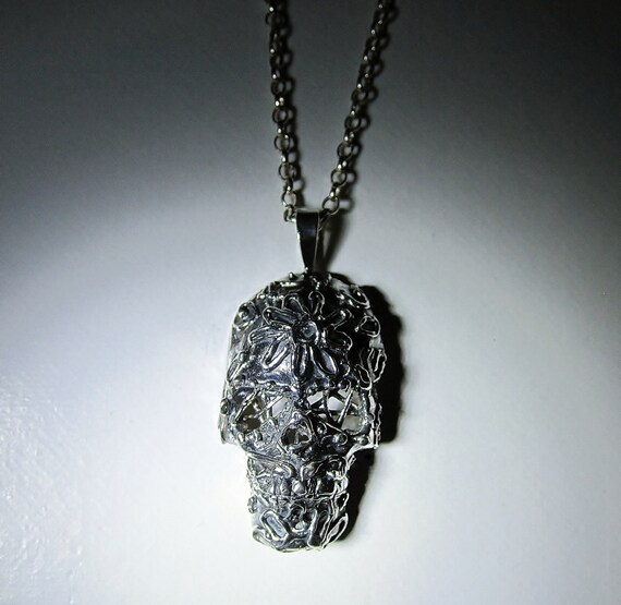Day of the Dead Sugar Skull Charm Antiqued Sterling Silver Day of the Dead Sugar Skull Charm Antiqued Sterling Silver