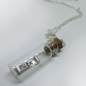 My Last Fuck Given Bottle Pendant & Chain, Sterling Silver Last F**K Message in a Bottle Couldn't Give AF Cute Little Glass Jar Vessel Tube image 9
