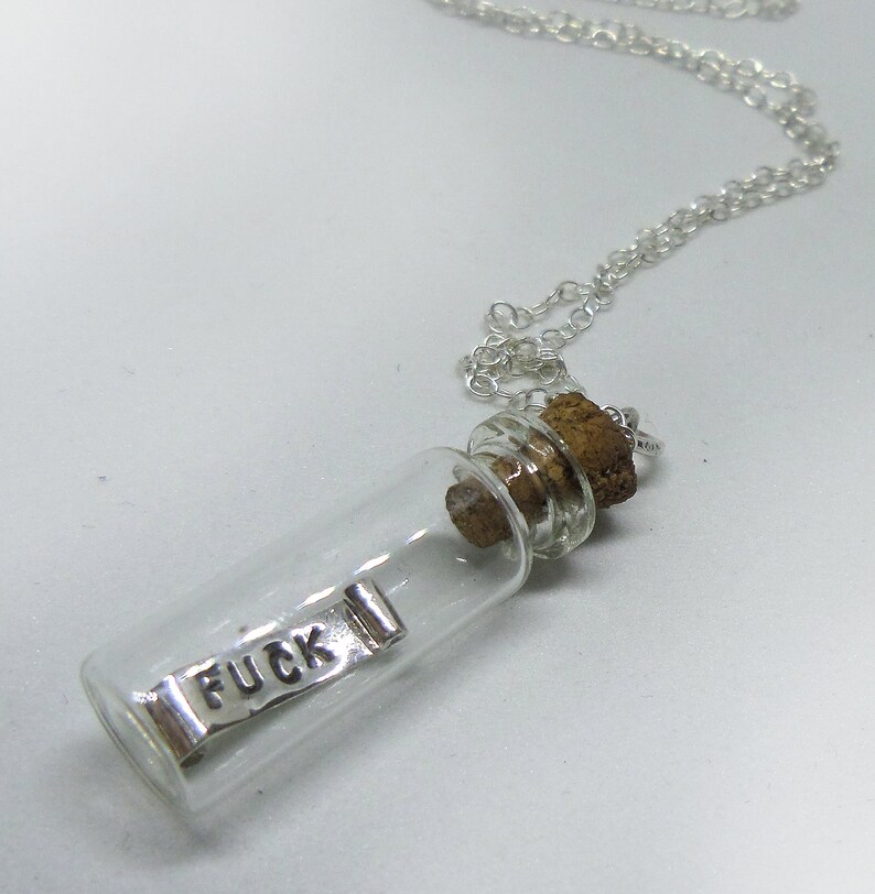 My Last Fuck Given Bottle Pendant & Chain, Sterling Silver Last F**K Message in a Bottle Couldn't Give AF Cute Little Glass Jar Vessel Tube image 9