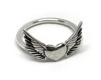 Sterling Silver Winged Heart Classic Ring. Tattoo Love With Wings Freedom Romantic Free Spirit Addiction Habit Angel Fairy Soul Spirituality
