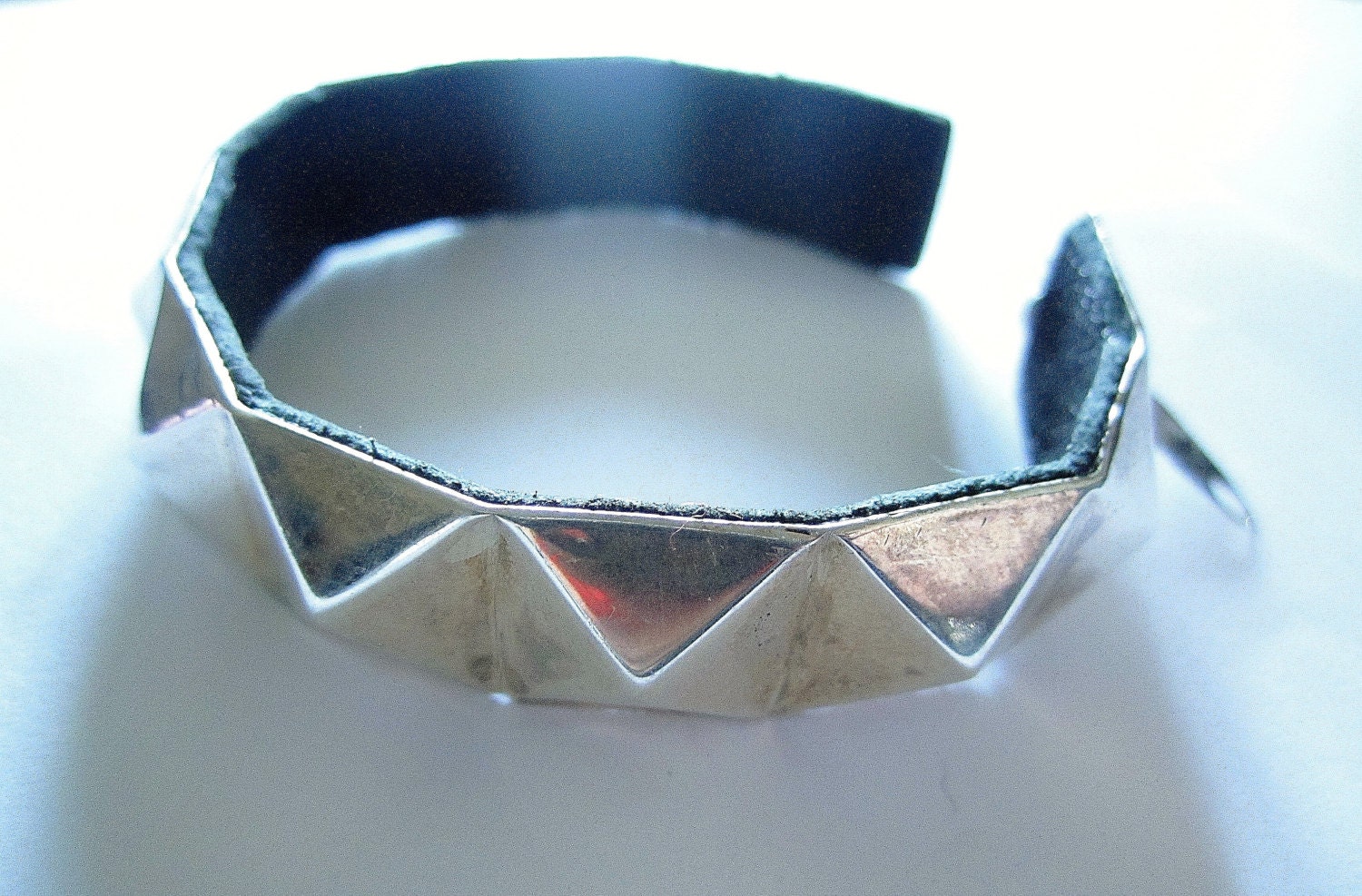Sterling Silver Studded Chunky Bangle With Zip Detail, Punk