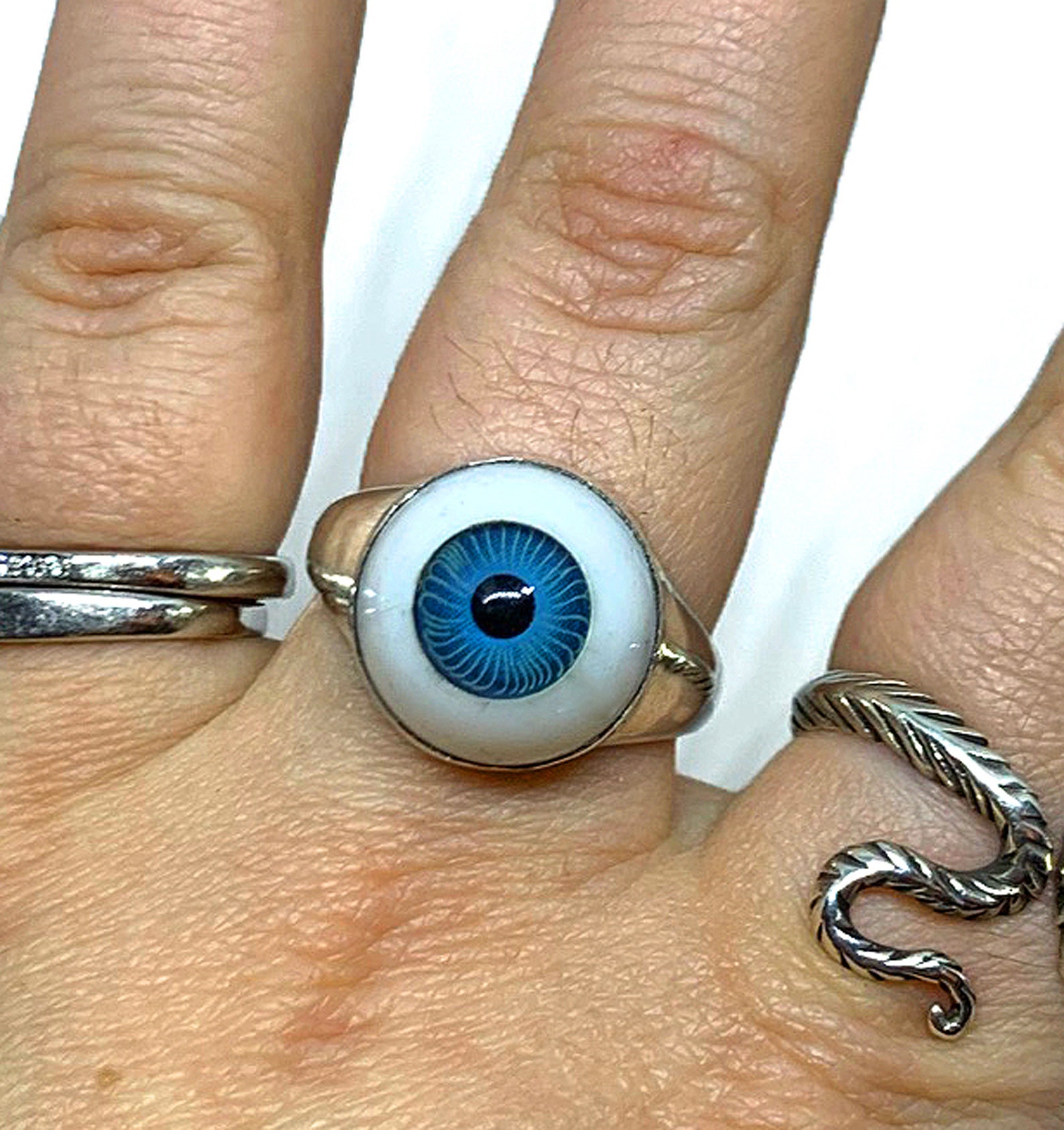 Sterling Silver Eyeball Ring Human Glass Eye Staring Blue Etsy