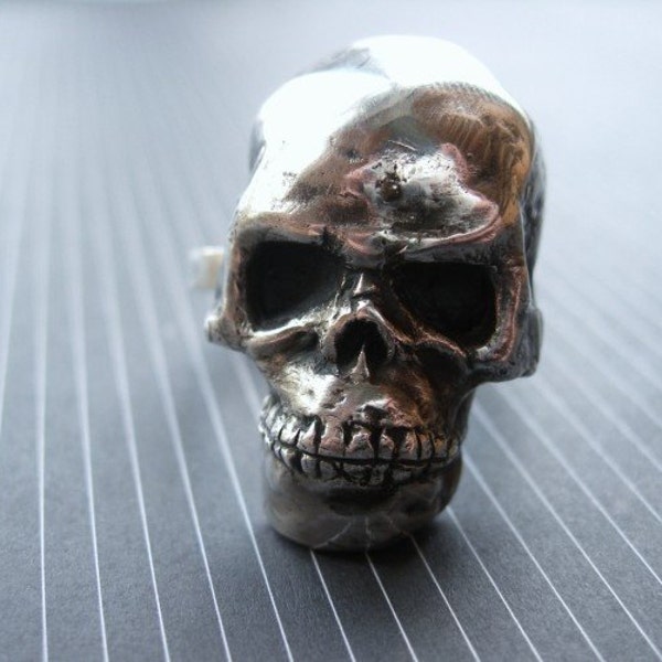 Sterling Silver Gothic Rocker Skull Ring, skullbone head jaw Great Punk Tattoo alternative goth emo rockstar statement pirate piece frog