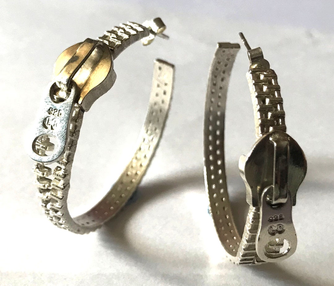 Sterling Silver Punk Rock Zip up Zipper Hoop Earrings