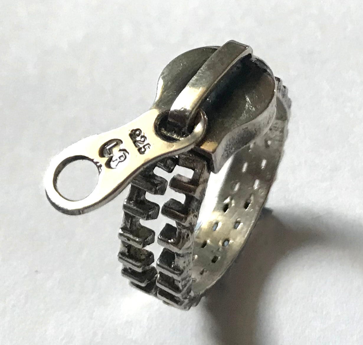 Sterling Silver Punk Zip Ring, Zipper With Tag, Very Gothic
