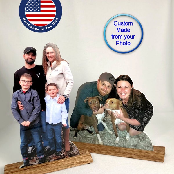 8X10 Custom Photo Sculpture Statuette Cutout Personalized Minimalist Gift Your Photo Printed on Hardboard w/ Background Cutout on Wood Stand