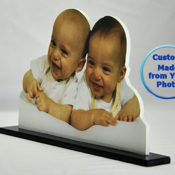 5X7 Custom Photo Cutout Sculpture Classic Photo Cutouts from your Photo on Plexiglas w/ Background Cutout on Stand. Great Photo Gifts.