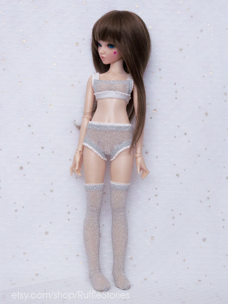 BJD kawaii Silver shining underwear set Top Panties and Stockings for MSD 14 doll slim MSD Minifee lingerie Ruffle Stories shop