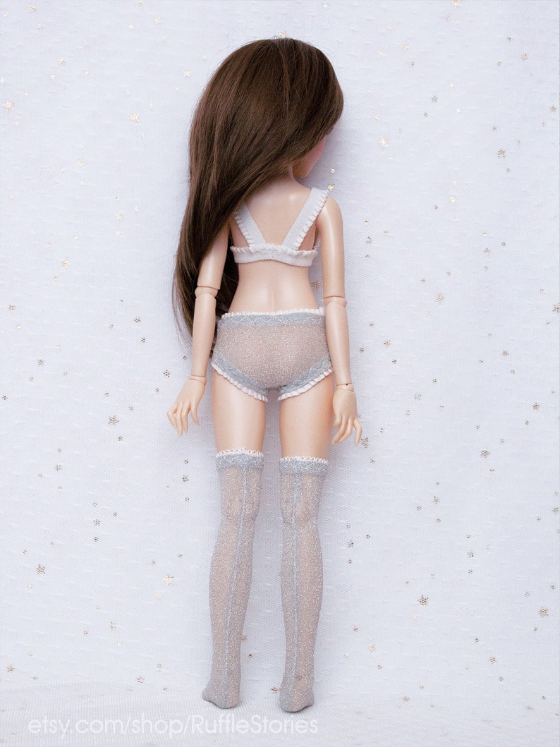 BJD kawaii Silver shining underwear set Top Panties and Stockings for MSD 14 doll slim MSD Minifee lingerie Ruffle Stories shop