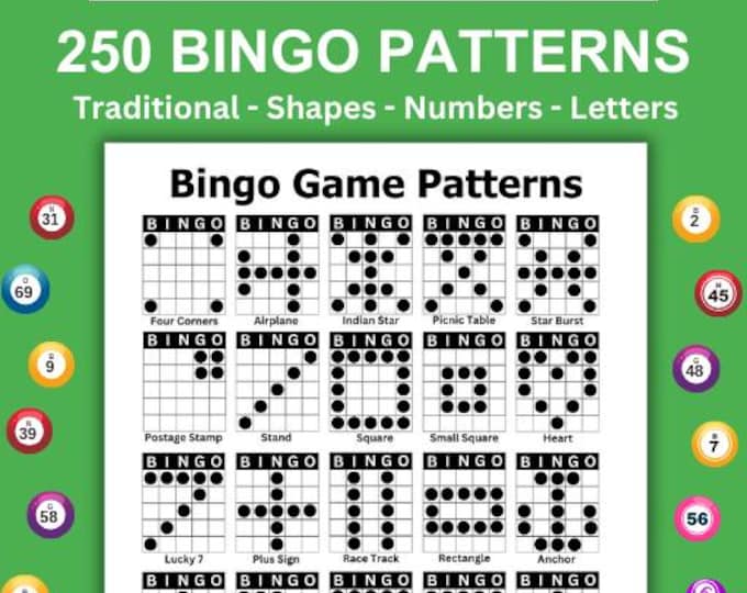 200 Bingo Patterns | Printable Fun Bingo Party Game | Bingo Winning ...