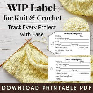 WIP Knitting & Crochet Project Labels Printable, Yarn and Pattern Tracker Tags, Project Organizer, Digital Download