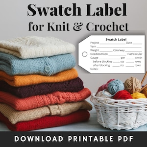 Knitting Swatch Label | Record Gauge Notes, Attach to Knit & Crochet Swatches, Downloadable Tags, Knitting Tags, Handmade Items, Printable