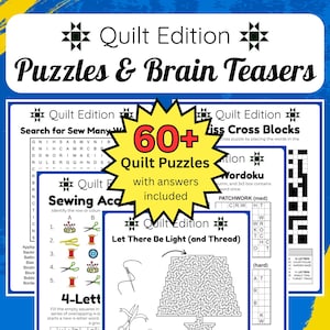 Quilt Puzzles & Brain Teasers | Quilt Activities Bundle | 60+ Printable Puzzles for Quilters | Word Search | Crossword | Mazes and more!